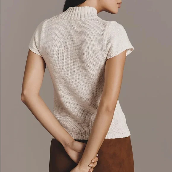 NWOT Maeve Equestrian Embroidered Mock-Neck Short-Sleeve Sweater Small Petite - Picture 9 of 9